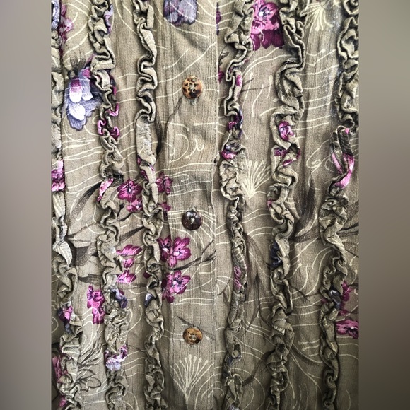 Vintage Cottagecore Green Long sleeve Button-up Blouse w/Ruffles 80s/90s - Picture 5 of 5